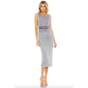 MAC DUGGAL Dress Size 10 Evening Gown Sequin Platinum Silver NEW Midi Sheath